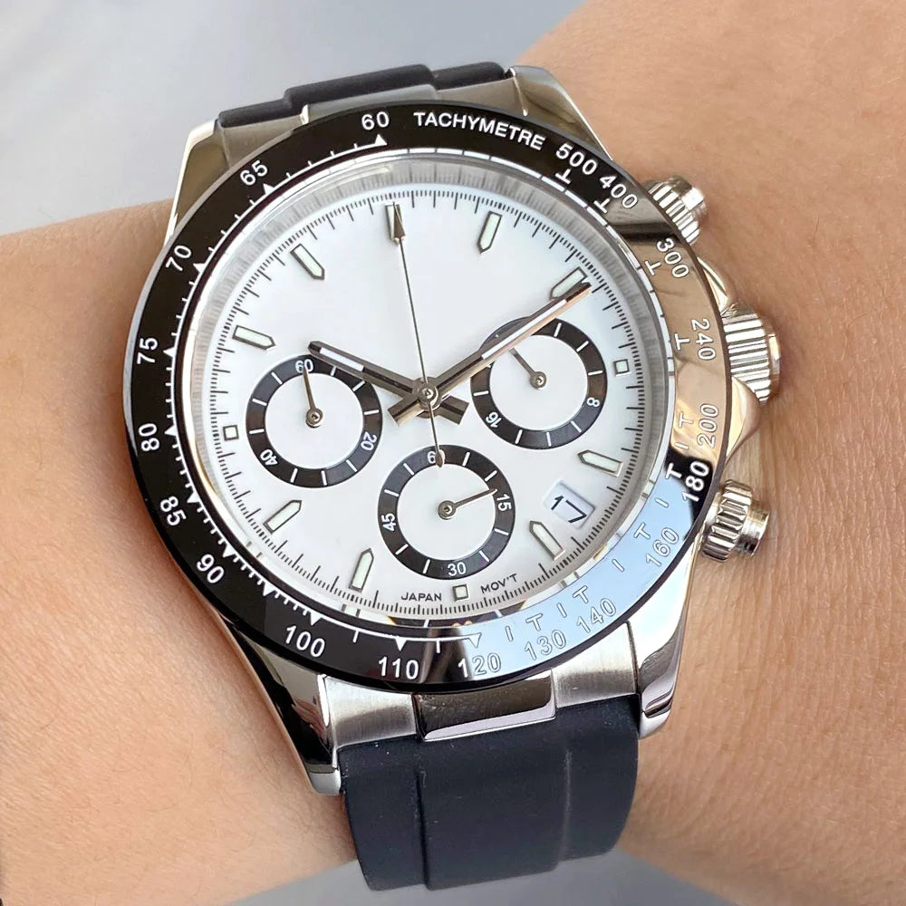 Luxury VK63 Men's Watch Quartz Movement Business Stop Watches 39mm Steel/Rose Gold Date Luminous Dial Fully Chronograph