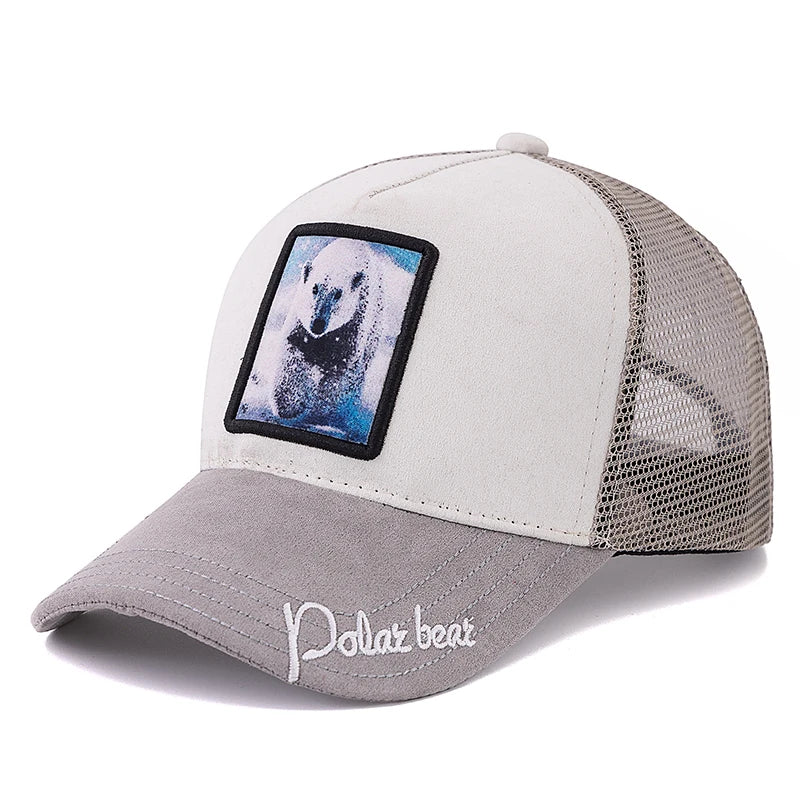 Hot Sale Unisex Mesh Cap Lion Pattern Patch Design Suede Hat Women And Men Summer Animal Baseball Cap Fashion Trucker Hat