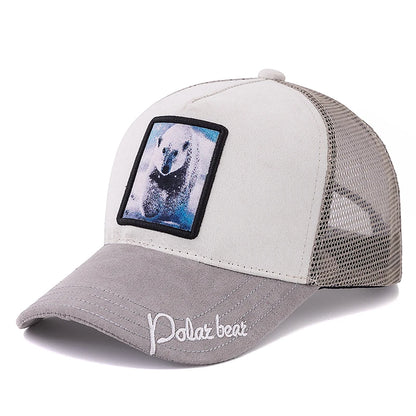 Hot Sale Unisex Mesh Cap Lion Pattern Patch Design Suede Hat Women And Men Summer Animal Baseball Cap Fashion Trucker Hat