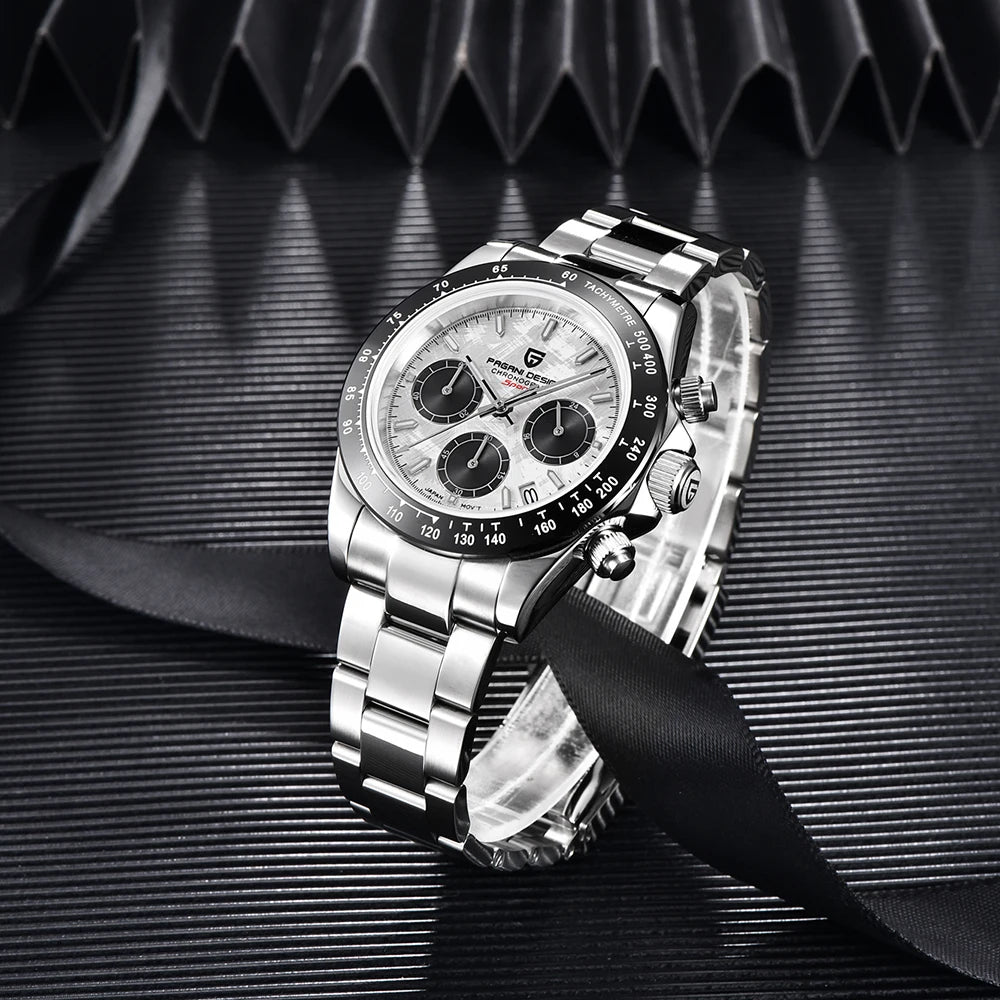PAGANI DESIGN New Ceramic Bezel Men Quartz Wristwatches Luxurys Sapphire Glass Chronograph 100m Waterproof Stainless Watches Men