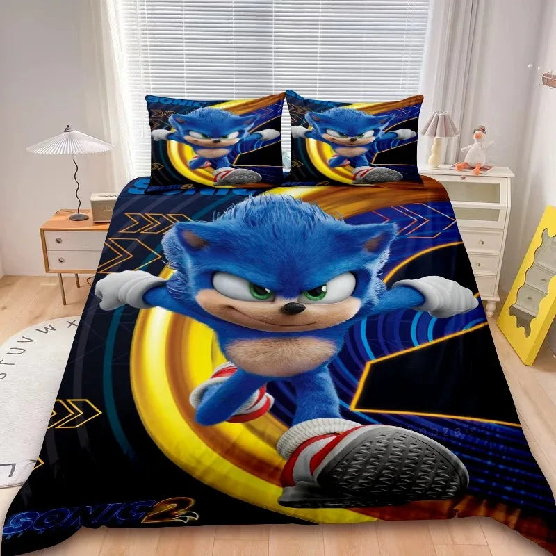 2/3-teiliges Sonic-Bettbezug-Set für Kinder, Bettdeckenbezug-Set für Schlafzimmerdeko, Teenager- und Kindergeschenke, Einzel- und Doppelbett