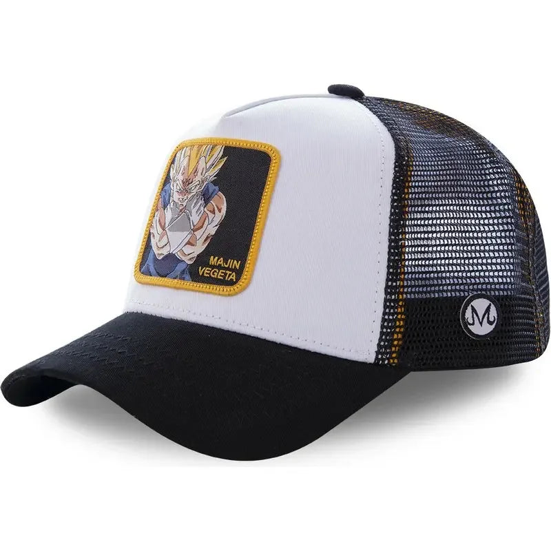 Casquette Dragon Ball Son Goku pour l'été : casquette de voyage à visière, pour homme, brodée, style hip-hop, visière pare-soleil, casquette trucker ajustable en maille