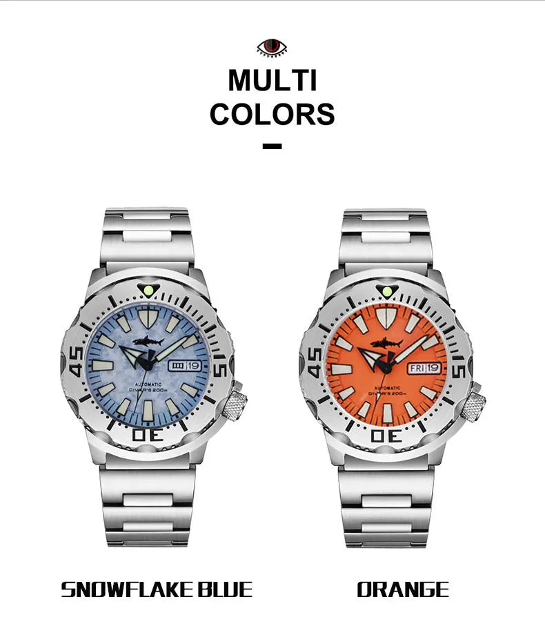 HEIMDALLR V2 Monster Men's Automatic Diver Watch Sapphire Crystal 20Bar Waterproof NH36A Snowflake Blue Dial Mechanical Watches