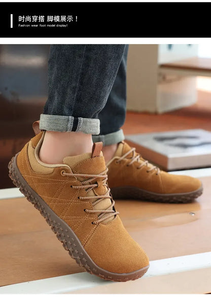 Zapatos de cuero de ante y tejido PU con puntera ancha, antideslizantes, para senderismo, trabajo, deporte masculino y caminatas al aire libre para mujer