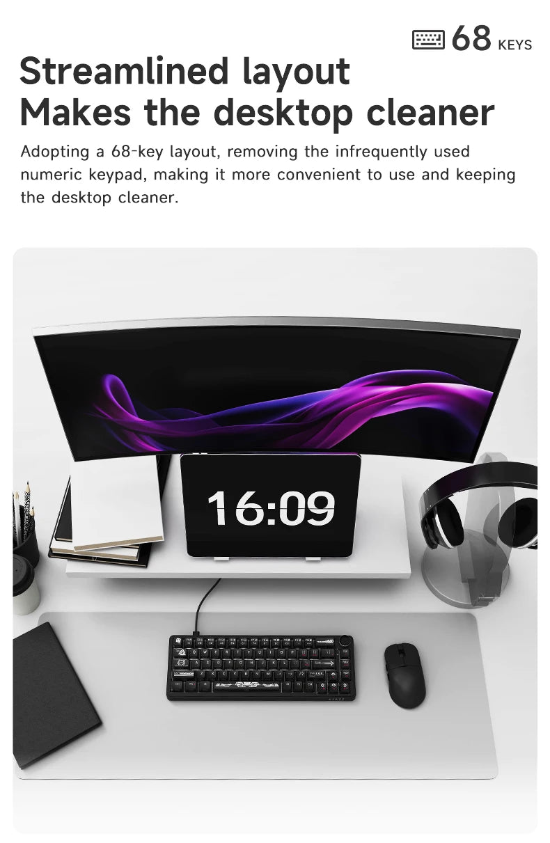 AJAZZ AK690 65% Mechanical Keyboard Full-key Hot-swap Wired USB Plug And Play Mixed Light 68 Keys Gaming Keyboard For Laptop PC