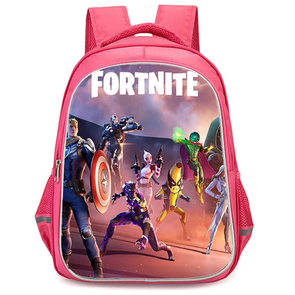 16" Fortnite Cartoon Red Backpack Unisex Dual Zipper Large Capacity School Bag Kids Bookbag Boys Girls Ages 5-8