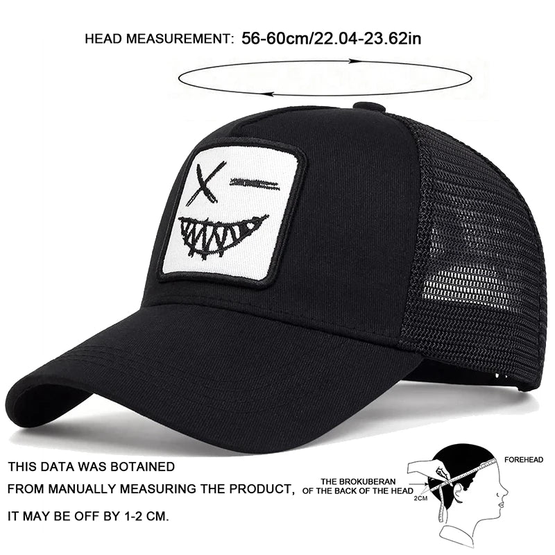 Casquettes de baseball unisexes X à broderie « visage souriant avec dents » – Casquettes de protection solaire pour le printemps et l'été, à porter en extérieur, ajustables, style « trucker » décontracté