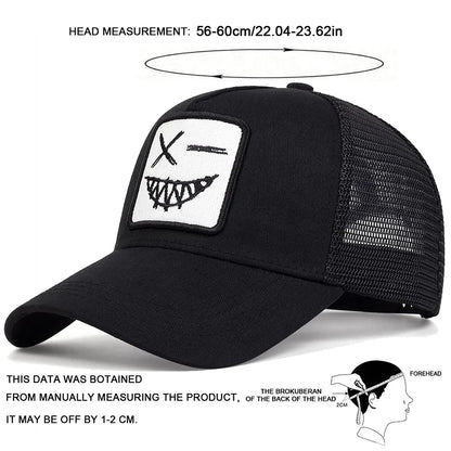 Casquettes de baseball unisexes X à broderie « visage souriant avec dents » – Casquettes de protection solaire pour le printemps et l'été, à porter en extérieur, ajustables, style « trucker » décontracté