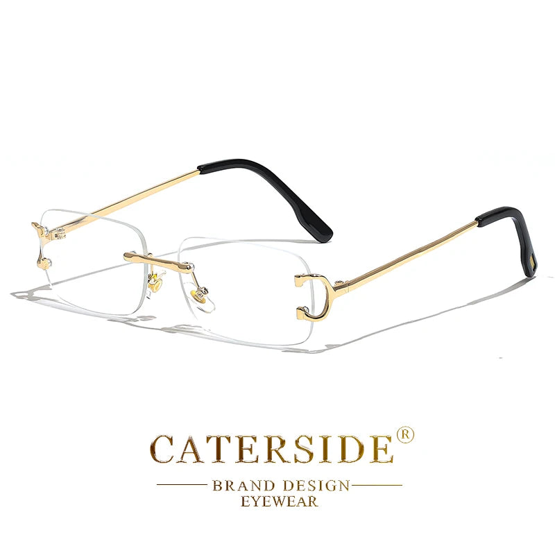 CATERSIDE Blå rektangulära solglasögon för män Ramlösa metallglasögon i fyrkantig design för kvinnor Gradientlinser Utomhusglasögon UV400