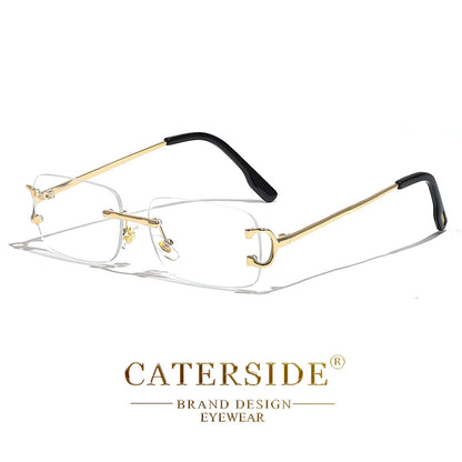 CATERSIDE Blå rektangulära solglasögon för män Ramlösa metallglasögon i fyrkantig design för kvinnor Gradientlinser Utomhusglasögon UV400
