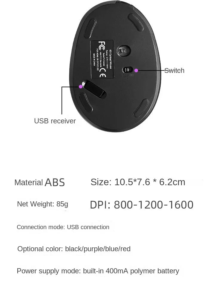 BTS-908 Hot Selling Rechargeable Vertical Mice Ergonomic Wireless Mouse 2.4G USB Receiver 1600 Adjustable DPI 6 Buttons Mouse