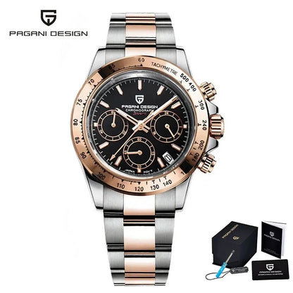 PAGANI DESIGN 2025 New Men's Watches Luxury Rose Gold Quartz Watch For Men 100M Waterproof Sports Chronograph Wristwatch Men