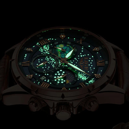 Relógio para homem LIGE – Relógio de quartzo de luxo, estilo descontraído, bracelete em pele, ideal para o trabalho ou para a prática desportiva, resistente à água, com data e cronógrafo.
