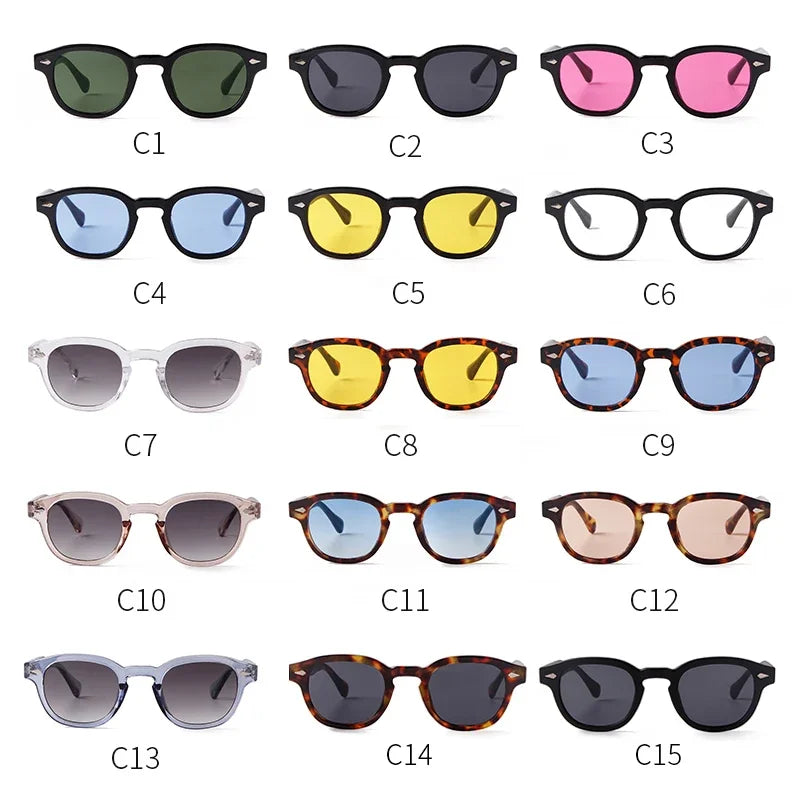 JNPCXI Vintage Round Sunglasses Women Men Retro Rivet Blue Gradient Female Sun Glasses UV400