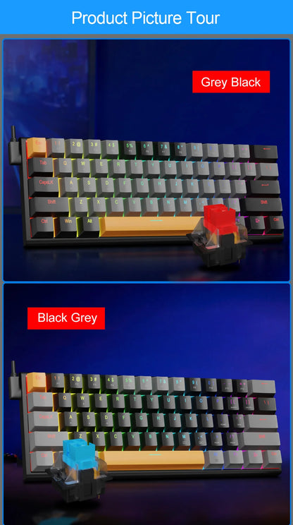 E-YOOSO Z11 RGB USB 60% Mini Mechanical Gaming Keyboard Blue Red Switch 61 Keys Wired Detachable Cable, Portable for Travel PC