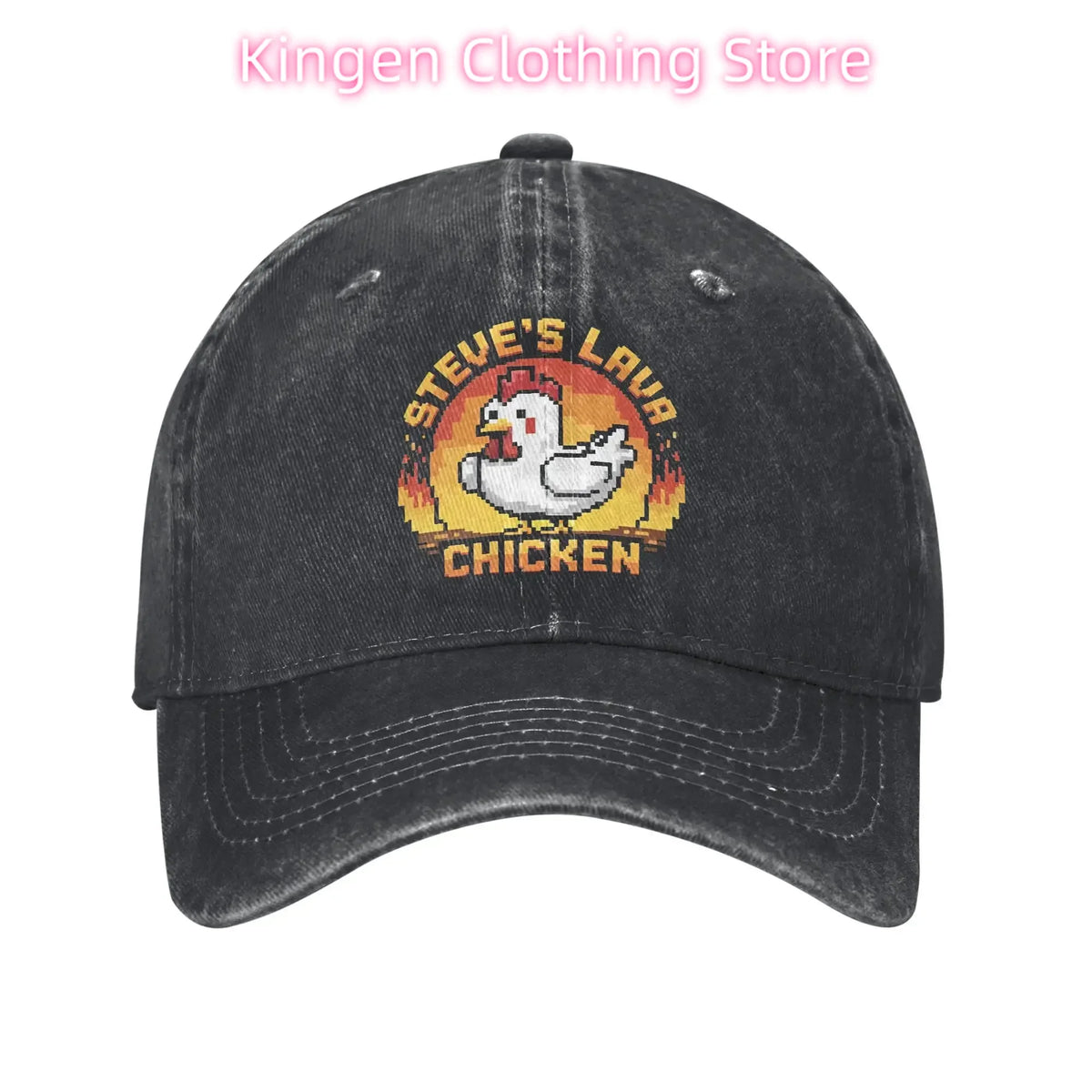 Casquette de baseball unisexe « Chicken Jockey Lava Chicken Print Steves Hat » – Style délavé et vieilli – Taille réglable