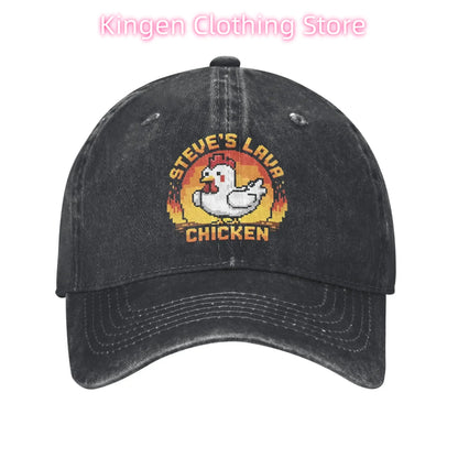 Casquette de baseball unisexe « Chicken Jockey Lava Chicken Print Steves Hat » – Style délavé et vieilli – Taille réglable