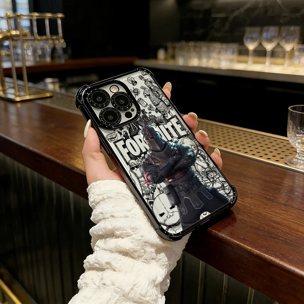 Battle Royales Fortnites-belagt telefoncover til iPhone 17 17e 16e 16 15 14 13 12 11 Pro Max X XR XSMax 7 8 Mini Air Plus Airabag