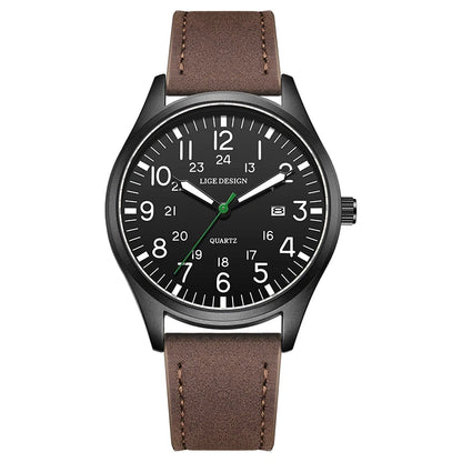 LIGE Top Brand Luxury Men Quartz Watch Date Nylon Leather Waterproof Luminous Military Sports Watches For Men relogios masculino