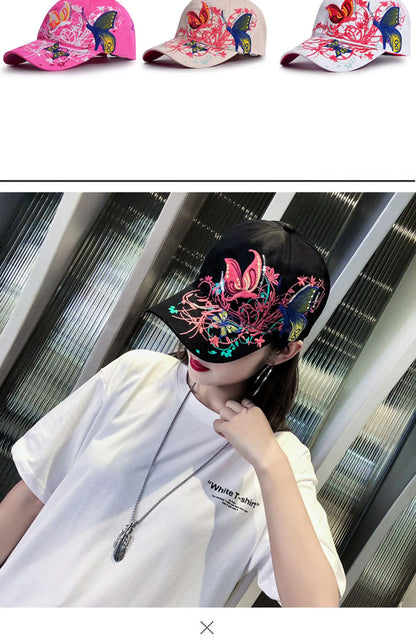 Baseball Cap Women Embroidered Flower Baseball Hat Spring Summer Hats For Women Cotton Snapback Vintage Ethnic Style Sun Visor