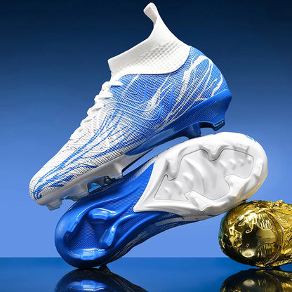 Nouvelles chaussures de football pour hommes, très vendues, chaussures de football à tige haute, crampons de futsal pour terrain en herbe, baskets d'intérieur de haute qualité, antidérapantes pour l'extérieur.
