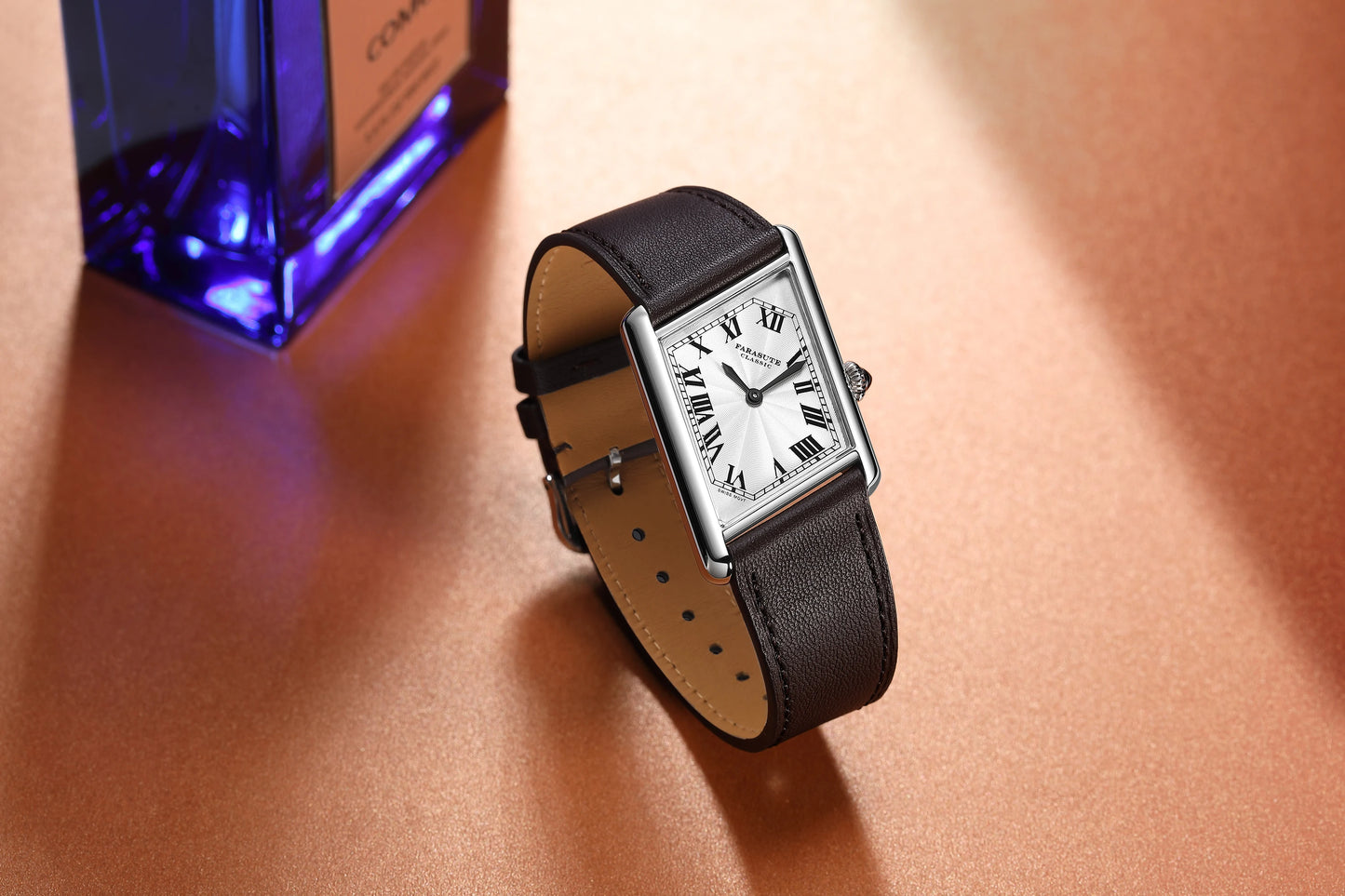 FARASUTE New Unique Square Stainless Steel Quartz Watch Men Casual Sapphire Glass Swiss Movement Waterproof Wristwatches Male