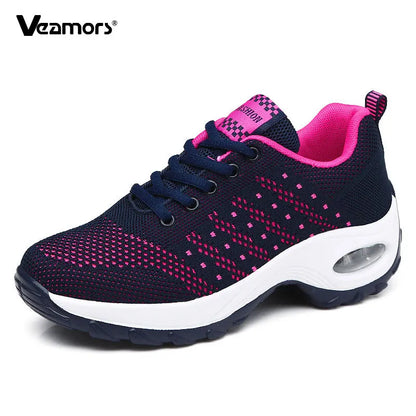 Fashion Women's Lightweight Sneakers Running Outdoor Sports Breathable Mesh Comfortable Air Cushion Lace-Up Shoes