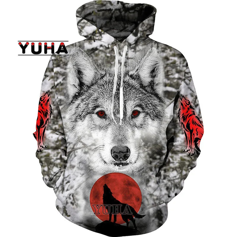 Wolf 3d Printed Hoodies Unisex Cool  Pullover Animal Graphic Sweatshirt Men’s Street Wear