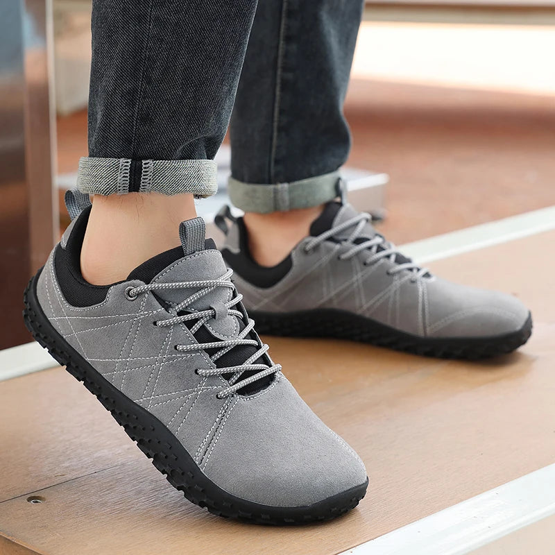 Zapatos de cuero de ante y tejido PU con puntera ancha, antideslizantes, para senderismo, trabajo, deporte masculino y caminatas al aire libre para mujer
