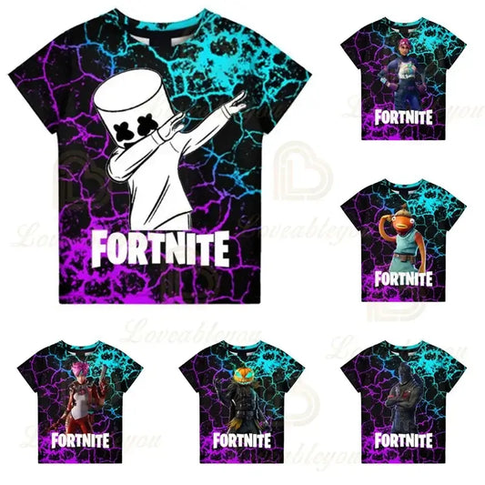 Fortnite T-Shirt für Jungen – Kinderoberteil für den Sommer, Kinderkleidung mit lustiger 3D-Battle-Royale-Game-Grafik, T-Shirt für Kleinkinder und Mädchen