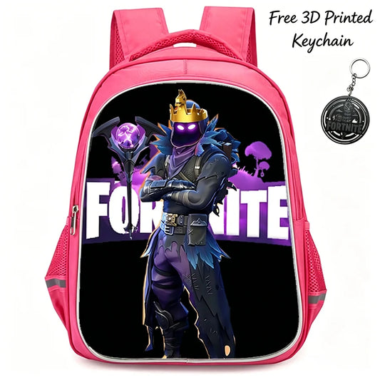 FORTNITE 16-inch Durable Lightweight Backpack, Dual Zipper Pockets, Cartoon Style for Boys & Girls 6-10,Free 3D Printed Keychain
