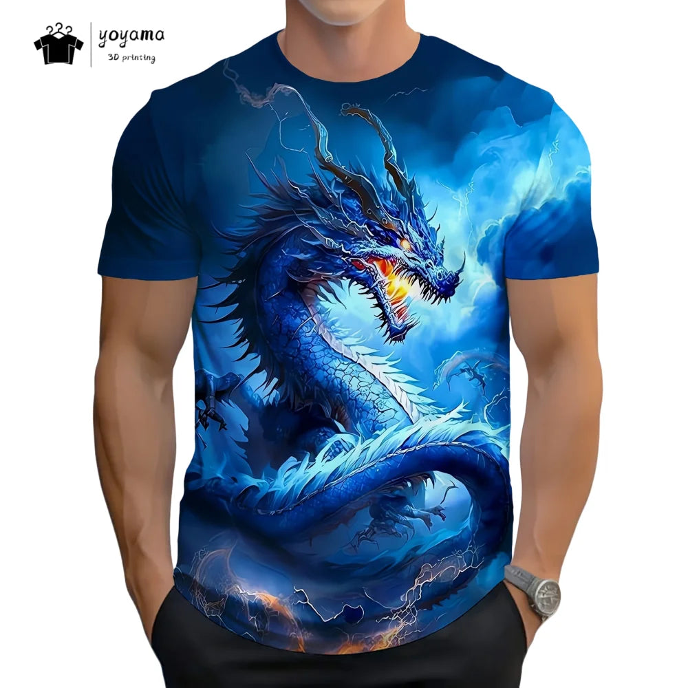 Men's t-shirts Dragon Pattern Short Sleeve Tee Fashion Street O-Neck Top Trend Animal 3D Printing Loose Versatile Men's Clothing