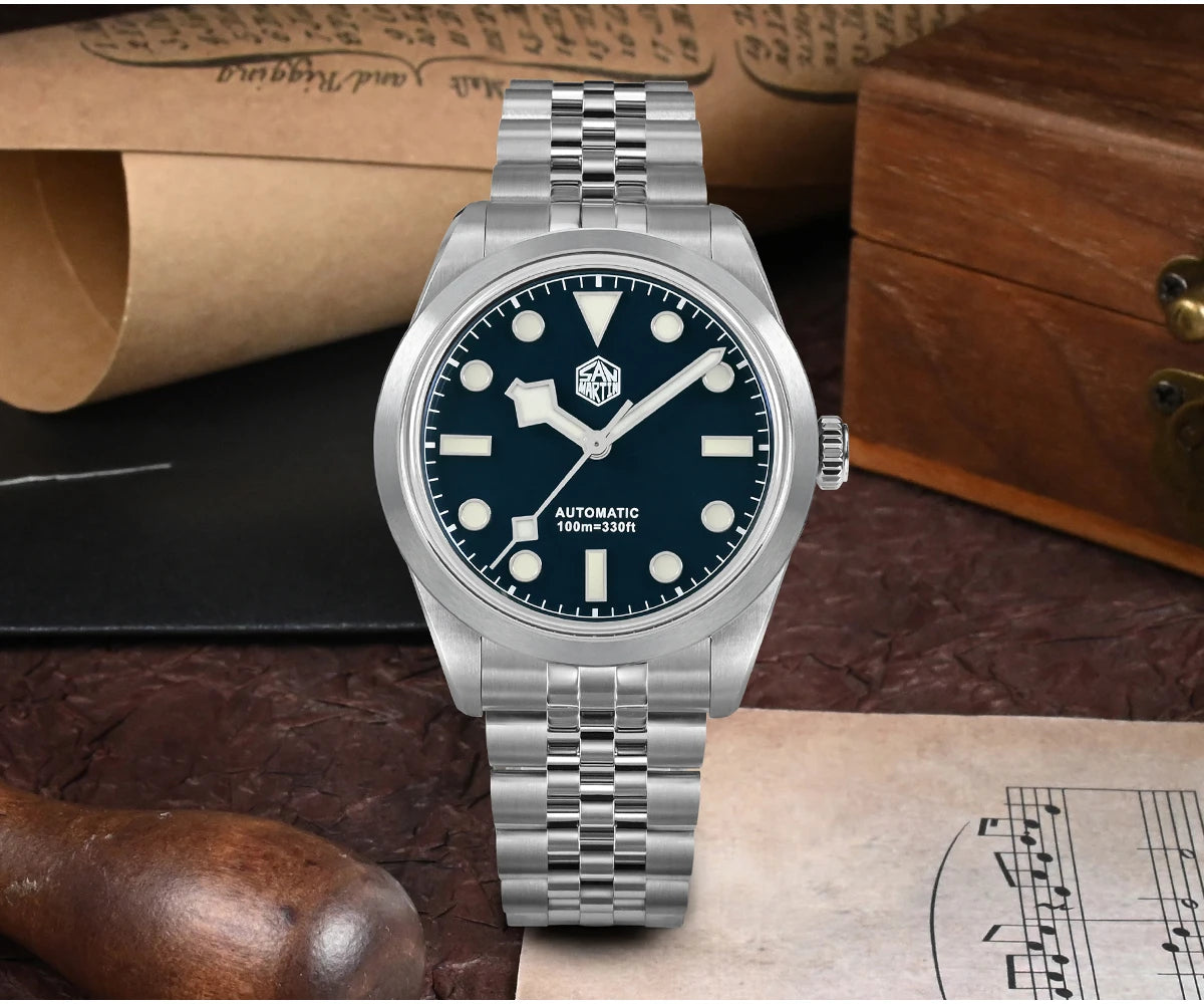 San Martin 38mm Men Sport Watch Fashion Luxury Explore Climbing Automatic Mechanical Sapphire Waterproof 5 Links Bracelet BGW-9