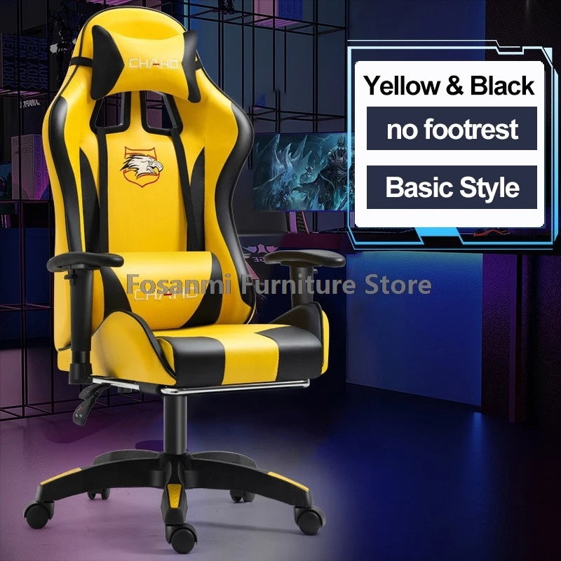 Fosanmi Gaming Chair with Footrest & Headrest, Ergonomic Leather Racing Chair, Swivel Computer Gaming Chair with Adjustable Armrests for Office