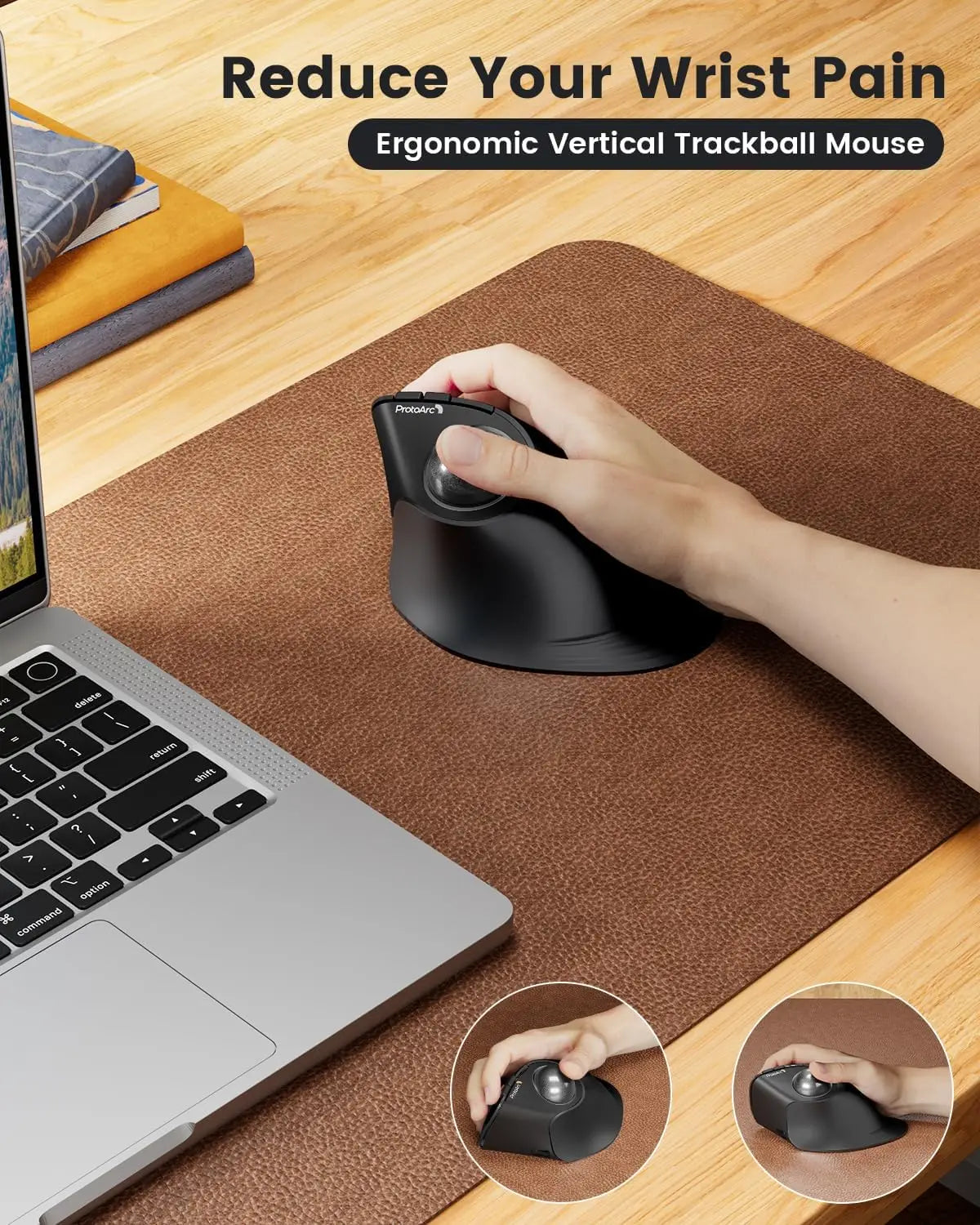 ProtoArc EM05NLWireless Trackball Mouse Rechargeable Bluetooth Ergonomic Vertical Rollerball Mouse for Computer iPad Mac Windows