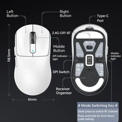 ATTACK SHARK X3 Three-mode Mouse 1K Hz,X3Pro Bluetooth Wireless Mouse 4K Hz Lightweight,PAW3395,650IPS Mobile Speed