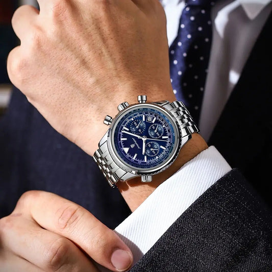Relógios POEDAGAR estilo militar para homem, à prova de água, com luz, data e cronógrafo; relógio de luxo em aço inoxidável para homem, com movimento de quartzo