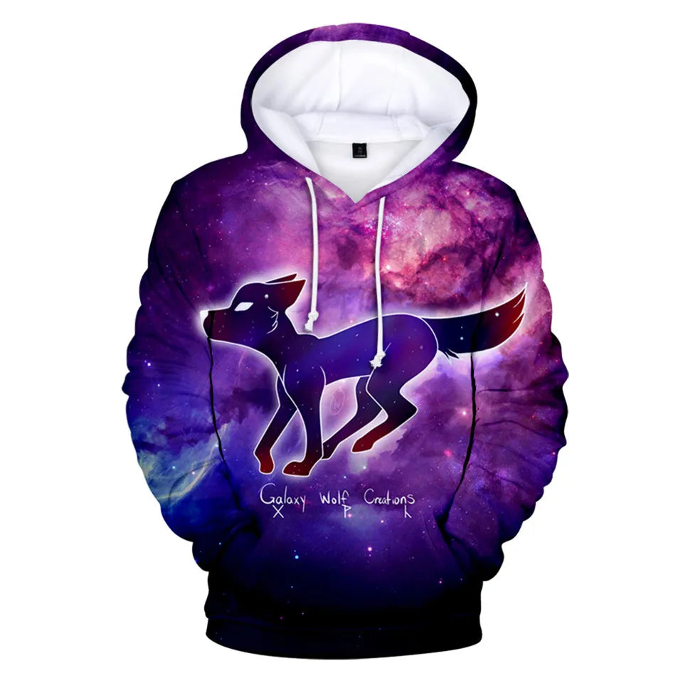Cool Space Galaxy Wolf Hoodie Hoodies Men Bright Wolf Fashion Handsome Wolf Hoodies Spring Autumn Pullovers Sweatshirts Sweat