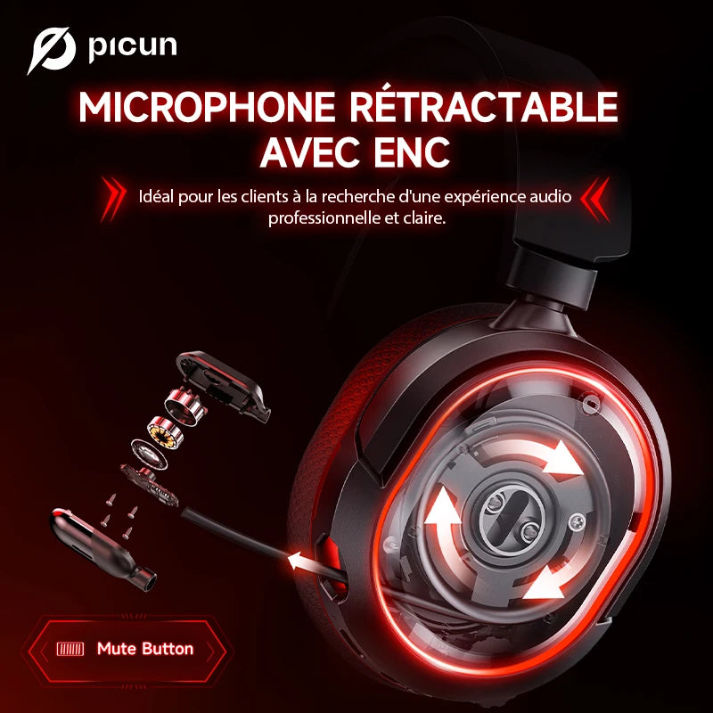 Picun G2 2.4G Wireless Gaming Headset Bluetooth Headphones 5ms Low Latency 7.1 Surround ENC Mic For PC PS4 PS5 Phone Switch