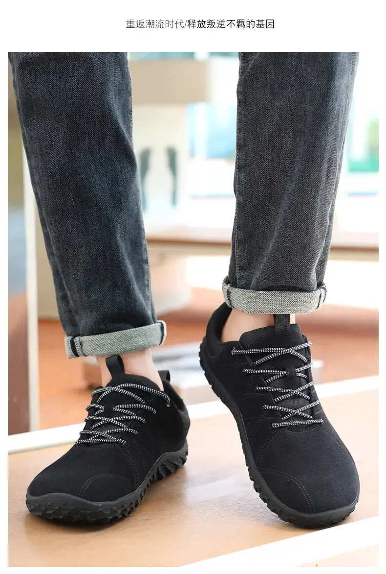 Zapatos de cuero de ante y tejido PU con puntera ancha, antideslizantes, para senderismo, trabajo, deporte masculino y caminatas al aire libre para mujer