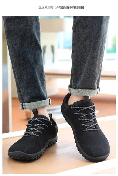 Zapatos de cuero de ante y tejido PU con puntera ancha, antideslizantes, para senderismo, trabajo, deporte masculino y caminatas al aire libre para mujer