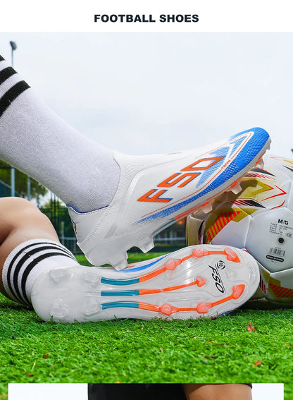 New Men Football Boots Non-Slip Outdoor Sneakers Match Grass Cleats High-quality Soccer Shoes Futsal Hot-selling High-top Light