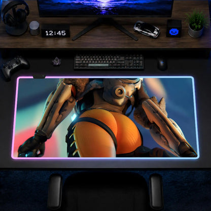 „Overwatch Hips“ žaidimų pelės kilimėlis, anime pelės kilimėlis XXL, RGB stalo kilimėlis su LED apšvietimu, guminis stalviršio kilimėlis