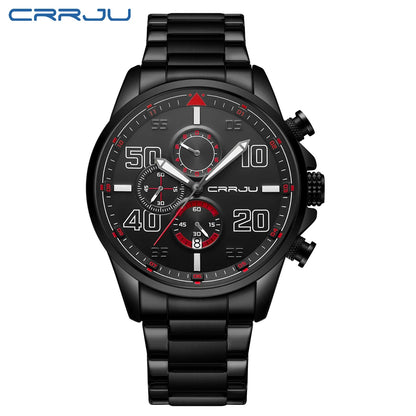 Montre pour homme CRRJU – Chronographe de luxe, grand cadran, acier inoxydable, étanche, avec affichage de la date