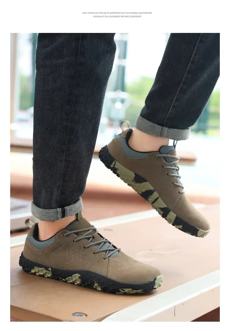 Zapatos de cuero de ante y tejido PU con puntera ancha, antideslizantes, para senderismo, trabajo, deporte masculino y caminatas al aire libre para mujer