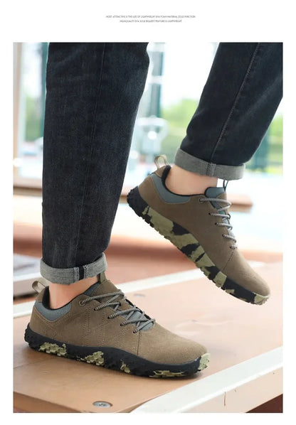 Zapatos de cuero de ante y tejido PU con puntera ancha, antideslizantes, para senderismo, trabajo, deporte masculino y caminatas al aire libre para mujer