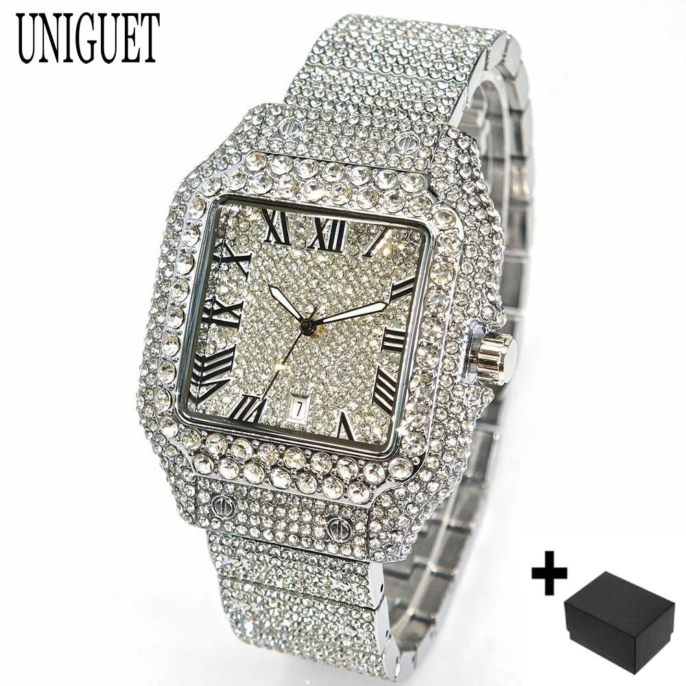 Hot Fashion Luxury Brand UNIGUET Womens Watch Elegant Pink Diamond Small Dial BlingBling Quartz Ladies Mini Iced Wristwatch Gift