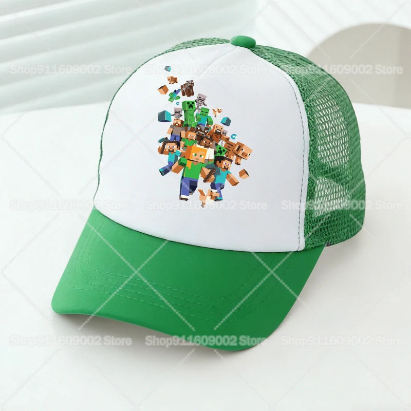 Baseballové čepice Minecrafted Mesh s kreslenými postavičkami – sportovní čepice pro dospělé a děti, pro chlapce i dívky, letní outdoorové čepice s kšiltem proti slunci, dárkové