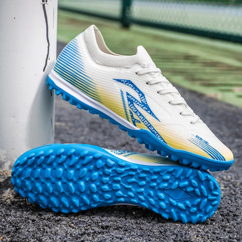 Chaussures de football pour hommes TF Turf, dessus en PU respirant, semelle extérieure en caoutchouc antidérapante, chaussures légères pour l'entraînement sur gazon artificiel.
