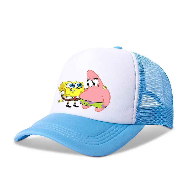 Sød SpongeBob-baseballkasket i anime-stil, rund, til børn, drenge, piger og voksne, til sport og fritid, med solskærm, justerbar, film- og tegneseriefigur, med skygge og netforing
